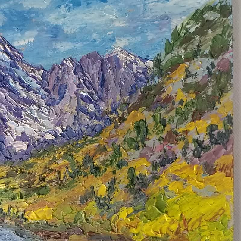 Mountains Oil Painting Colorado Landscape Wall Art Original Painting - Wall Décor - Wood Blue