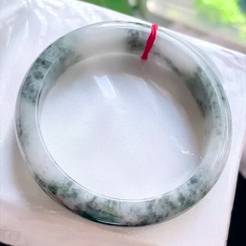 冰種 天然翡翠 緬甸 A玉 玉鐲 • 糯冰烏雞翡翠福鐲 - 手鍊/手環 - 玉石 白色