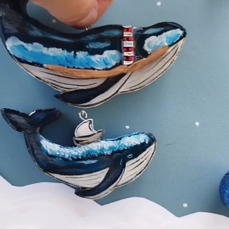 クジラの装飾品 - ウォールデコ・壁紙 - 木製 ブルー