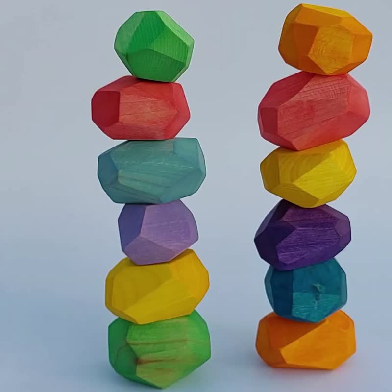 バランス木材 積み木 木の岩 平均台石 木製の積み石 - 知育玩具・ぬいぐるみ - 木製 多色