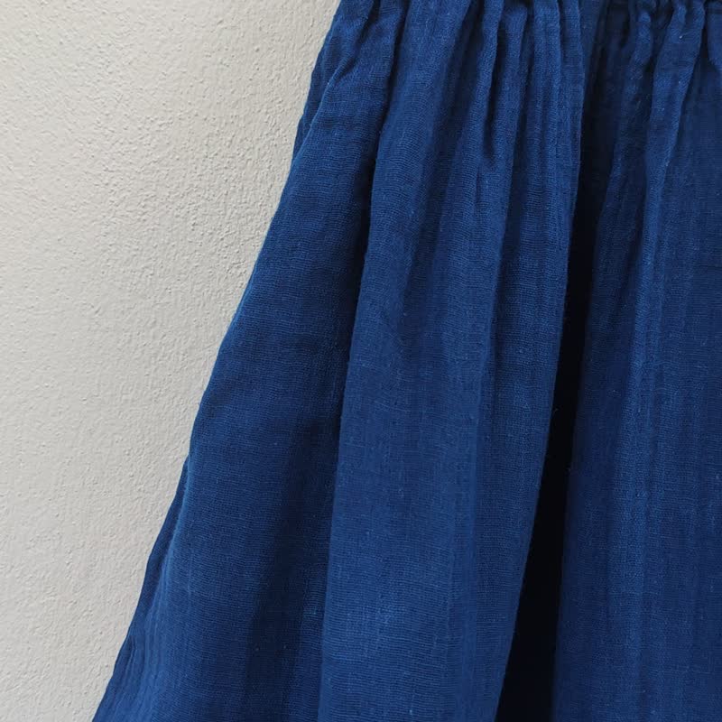 Salu Blue - Cotton Elastic Waist Indigo Dye Long Skirt - Skirts - Cotton & Hemp Blue