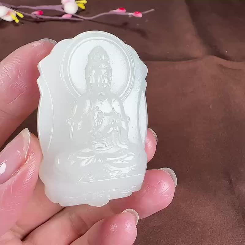 秒殺價 收藏級天然新疆和田玉羊脂玉觀音吊墜 匠心獨運名師作品 - 手鍊/手環 - 玉石