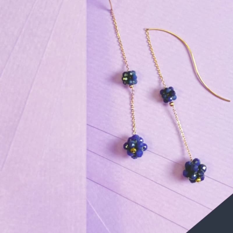 Natural lapis lazuli 316 medical steel earrings/pin earrings 14K gold multifunctional earrings natural Gemstone - Earrings & Clip-ons - Stainless Steel Blue