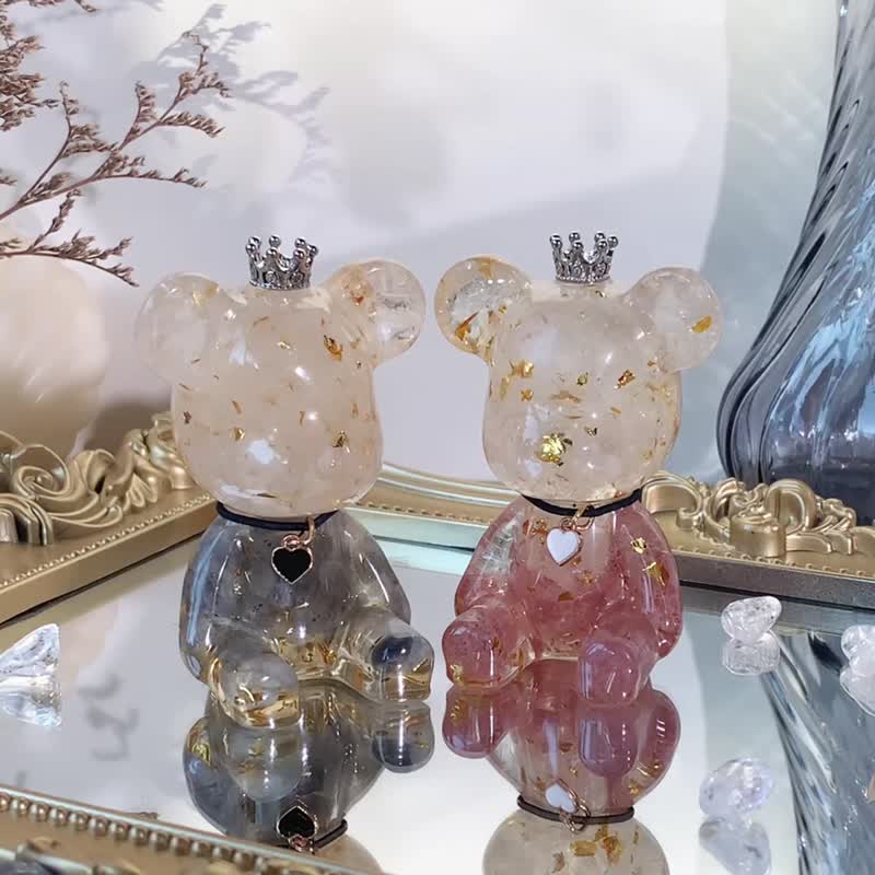 Natural stone crystal bear | Valentine's Day gift Birthday gift | Eternal heart lock when strawberry falls in love - Items for Display - Crystal Multicolor