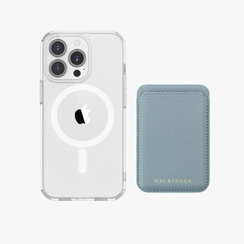 客製化禮物MagSafe皮革卡套 高清透明iPhone手機殼 MagSafe 銀包 - 手機殼/手機套 - 真皮 卡其色