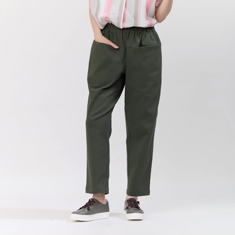 Brad棉質大口袋超好搭日常四季九分長褲 - 女長褲 - 棉.麻 綠色