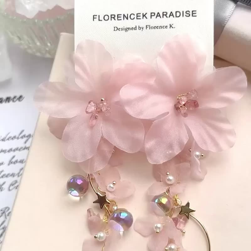 Drop earrings/gauze earrings/wedding earrings and Clip-On/dress, kimono and yukata accessories - Earrings & Clip-ons - Polyester Pink