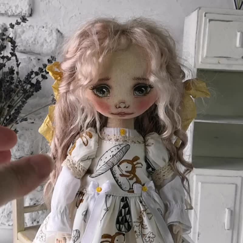 Handmade doll with blonde hair 11 inch. An artistic doll. Rag doll. Fabric doll. - Stuffed Dolls & Figurines - Cotton & Hemp 