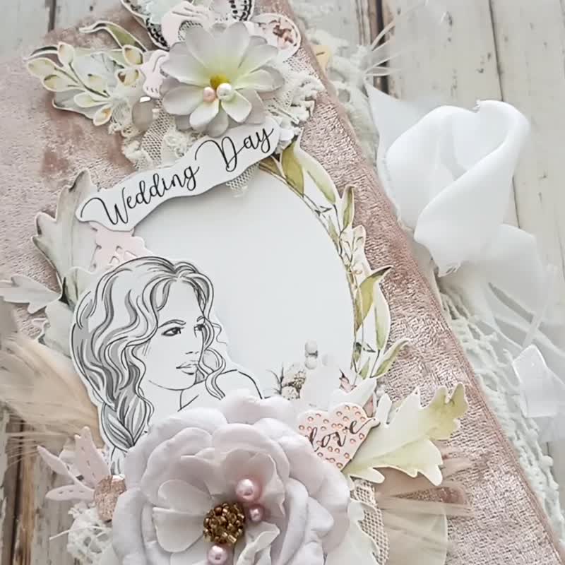 Lace wedding junk journal handmade Elegant roses dairy Large bridal notebook - Notebooks & Journals - Paper White