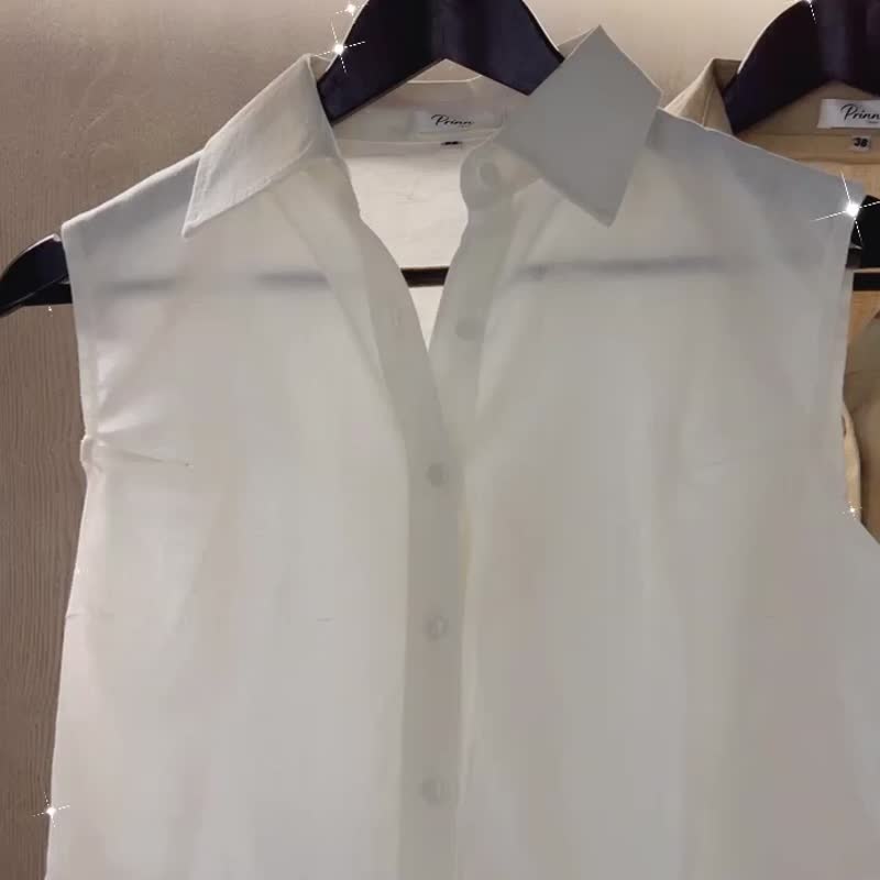 Linen shirt. Linen croptop. Collared shirt. 100% pure linen. - 女上衣/長袖上衣 - 棉．麻 白色