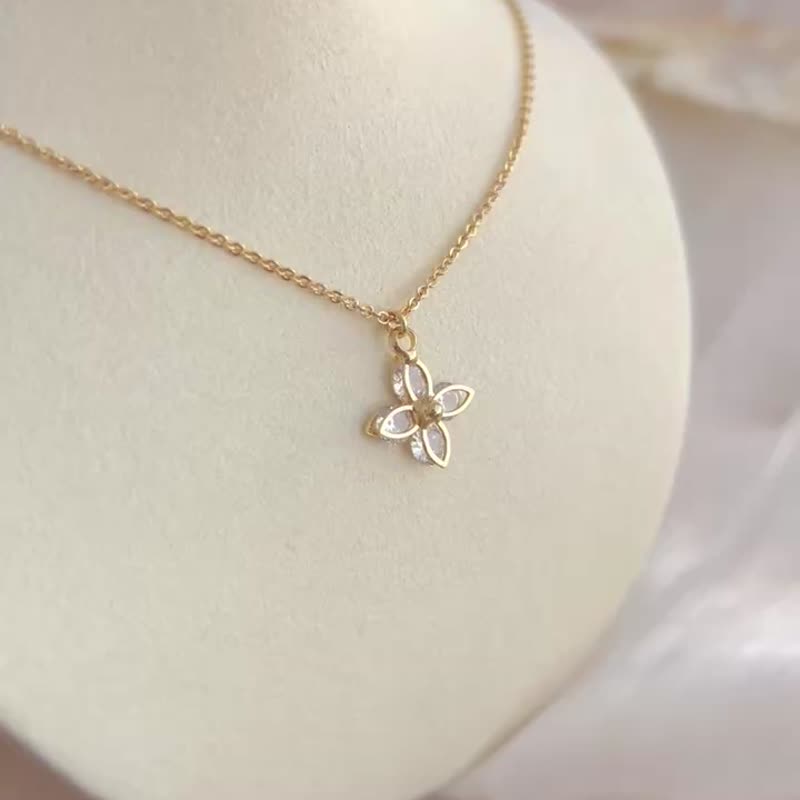 【Delicate Gift Box】Crossed Zirconia Necklace 18KGF-Abloom #Light Jewelry Japanes - Necklaces - Other Metals Gold