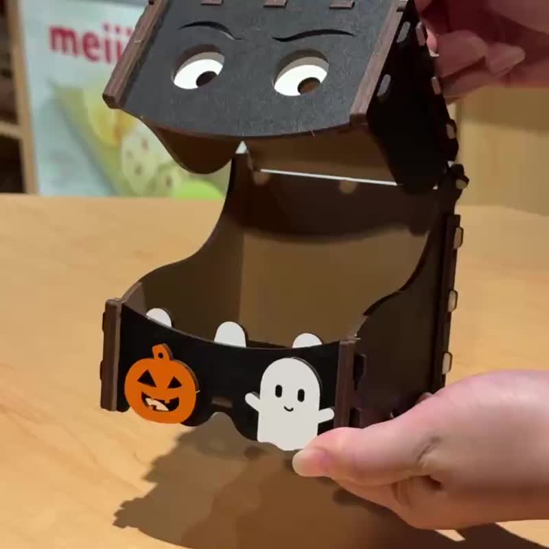 【卷木森活館】萬聖節 小怪獸 置物盒 可愛 木作 收納盒 桌上收納 - 居家收納/收納盒/儲物盒 - 木頭