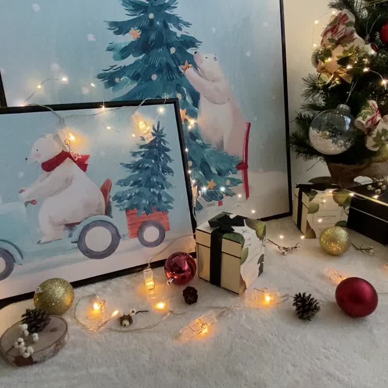 銀白世界裡裝飾聖誕樹 -可愛北極熊聖誕樹掛畫/兒童房裝飾畫/送禮 - 海報/掛畫/掛布 - 棉．麻 多色