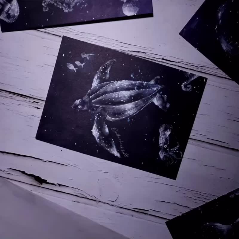 虎鯨星空 - 海洋夜光明信片 | 藍色光芒 - 卡片/明信片 - 紙 