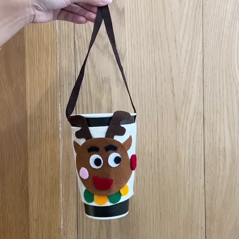 禾荳荳聖誕節手提杯袋DIY 麋鹿 - 手提包/手提袋 - 棉．麻 多色