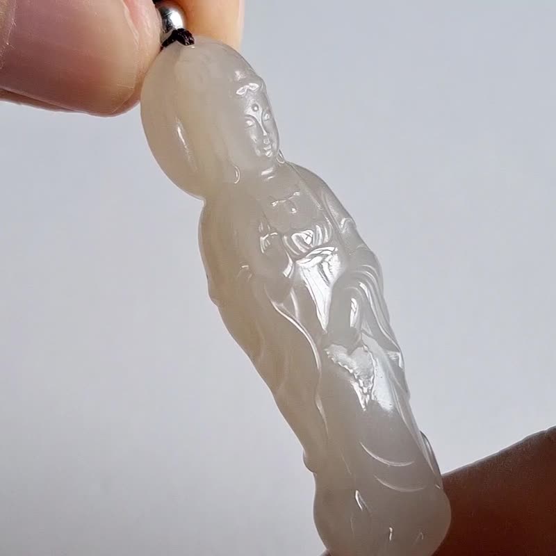 藕粉色和田玉站觀音吊墜 | 站觀音玉墜玉器 - 項鍊 - 玉石