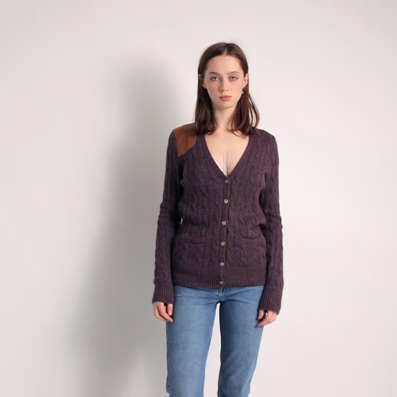 90s Vintage Cardigan Knit Size M (Women's Size) Ralph Lauren Knitted Jacket 5930 - สเวตเตอร์ผู้หญิง - ขนแกะ สีม่วง