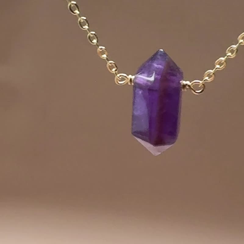 Crystal Raw Stone Column Rose Quartz Amethyst Necklace - Necklaces - Crystal Purple