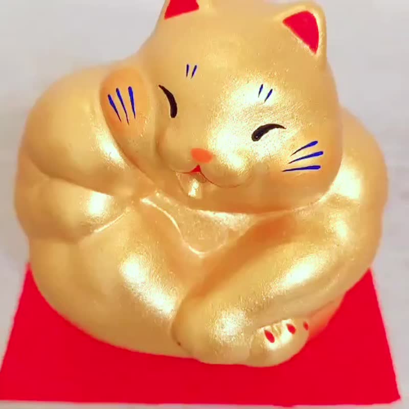 Authorized by Japan [RYUKODO] - Lucky Lucky Cat with Muscles in the Right Hand (Large) | Father's Day Gift - Items for Display - Pottery 