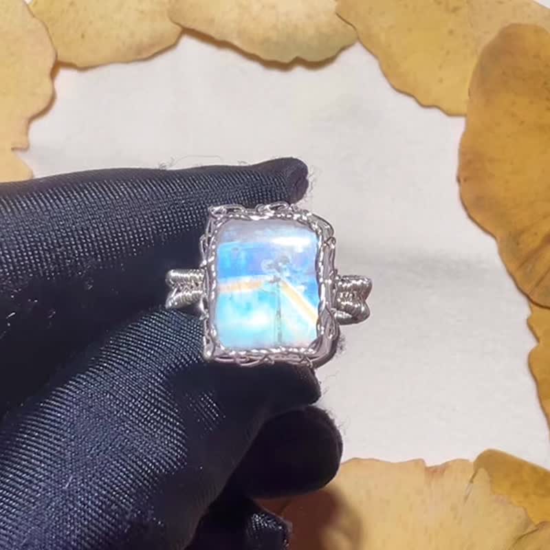 純手工純銀繞線印度料不規則月光石開口戒指 - 戒指 - 寶石 多色