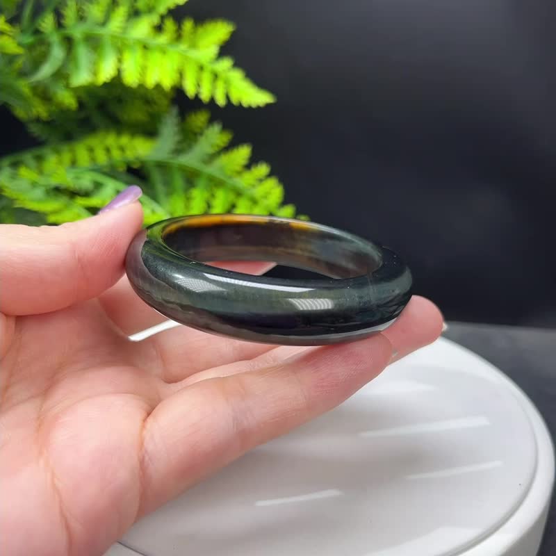 藍黃虎眼石手鐲 52MM 聚寶盆一線天 藍黃虎睛石手環 勇氣信念信心 - 手鍊/手環 - 半寶石