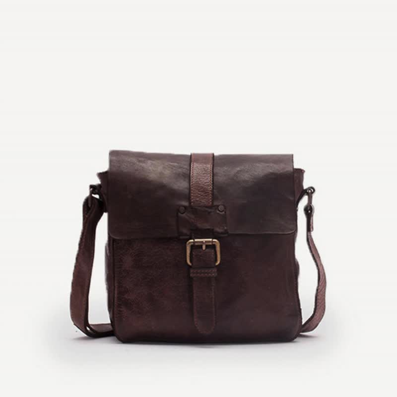 [Spain BIBA] Michigan Mic6 leather shoulder/cross-body lightweight bag-dark brown - Messenger Bags & Sling Bags - Genuine Leather Brown