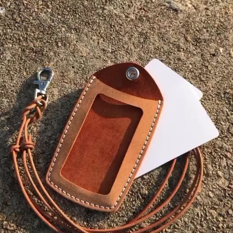 Leather neck ID holder - upright ID card - with adjustable neck strap - includes engraving and embossing - ID & Badge Holders - Genuine Leather Purple