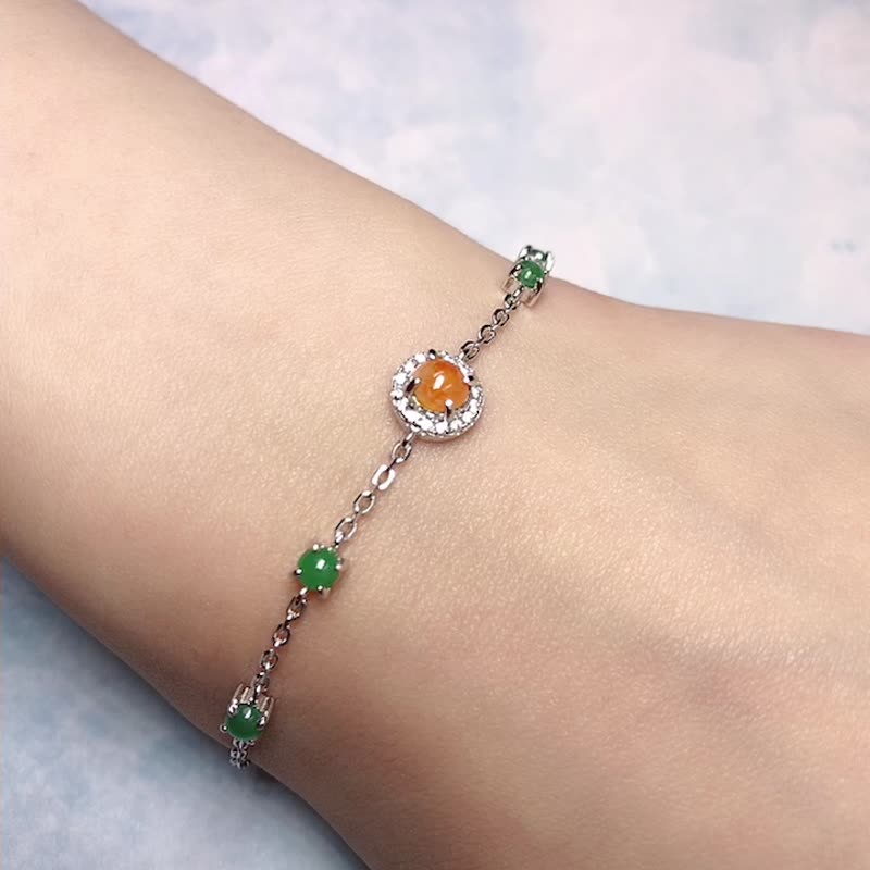 冰種黃翡翠設計款手鍊 925純銀 | 天然A貨翡翠 | 送禮 - 手鍊/手環 - 玉石 多色