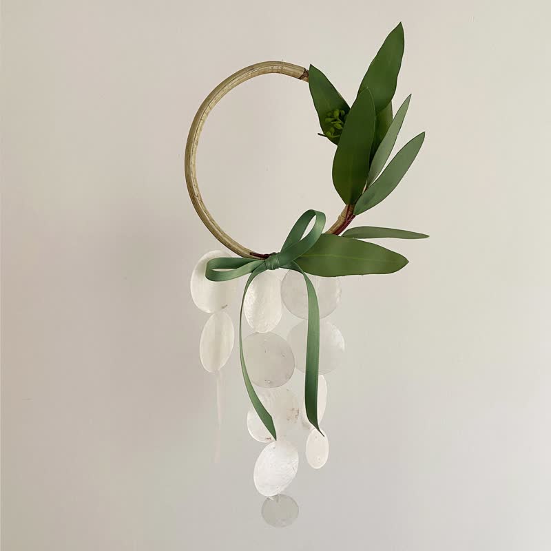 PRE-MADE | Brisbane Florist eucalyptus Wreath | Shell Wind Chime Mobile|#0-621 - Items for Display - Shell White