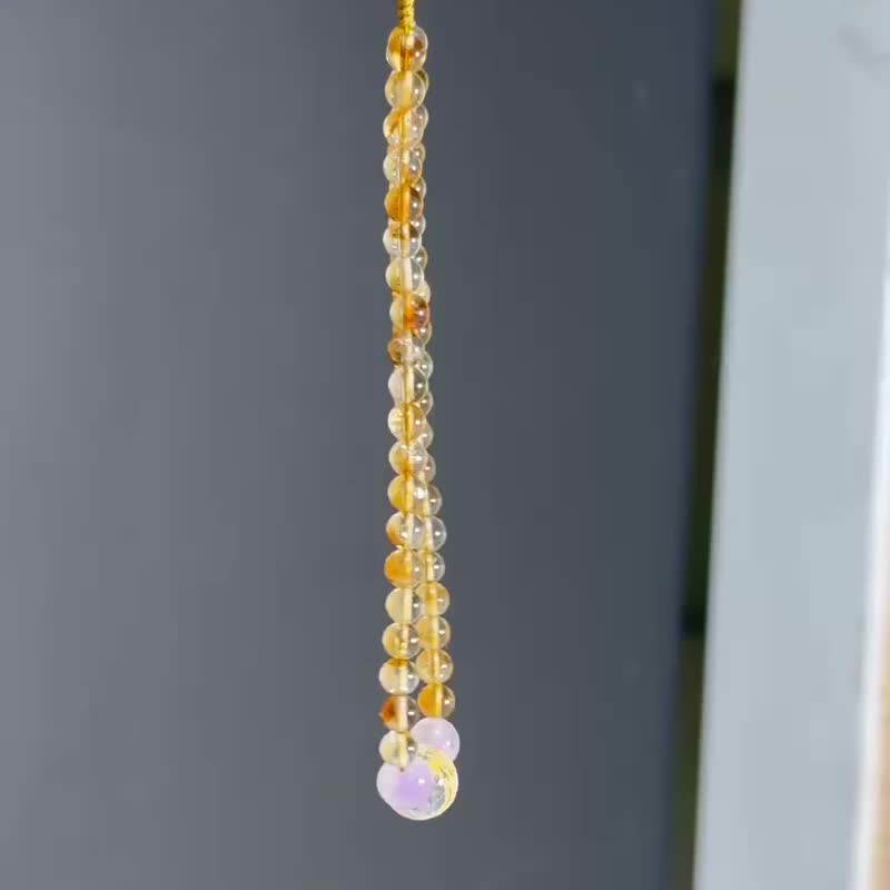 天然黃塔晶手機掛 規格4.8公釐 搭配天然紫超七 翡翠 白水 - 其他 - 水晶