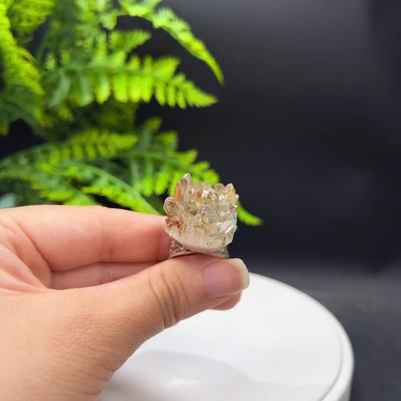 白水晶活口戒指 隨形原石標本 晶簇晶柱手工指環 S925銀 開啟心智 - 戒指 - 水晶