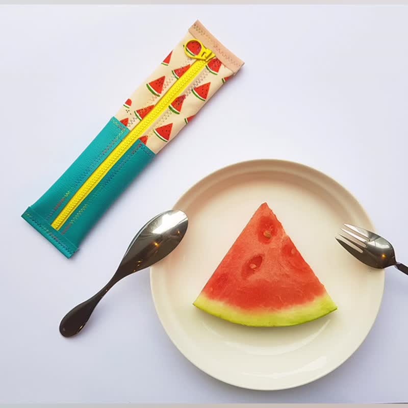 [Fast delivery within 24 hours] Washable cutlery bag, eco-friendly cutlery bag & pencil case, watermelon bite - ตะเกียบ - วัสดุกันนำ้ หลากหลายสี