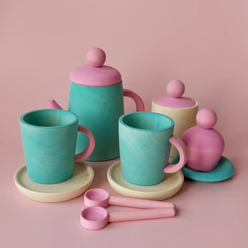 Wooden Toy Tea Set for Playing for Montessori Play Kitchen Toy - 嬰幼兒玩具/毛公仔 - 木頭 多色