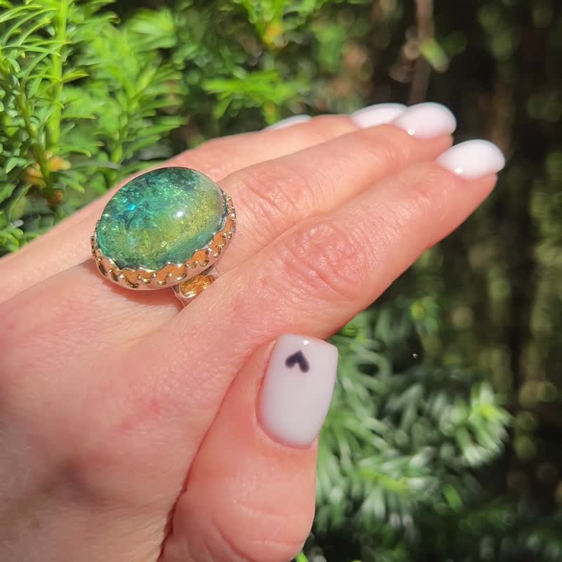 手工制作的绿松石琥珀戒指 镶嵌绿松石的设计师戒指 镶嵌绿松石 - 戒指 - 半寶石 藍色