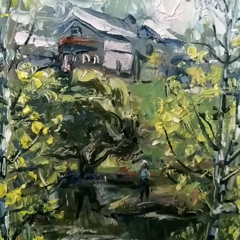 Birch Painting Spring Artwork Landscape Oil Impressionism Plein Air Nature Art - 海報/掛畫/掛布 - 木頭 多色