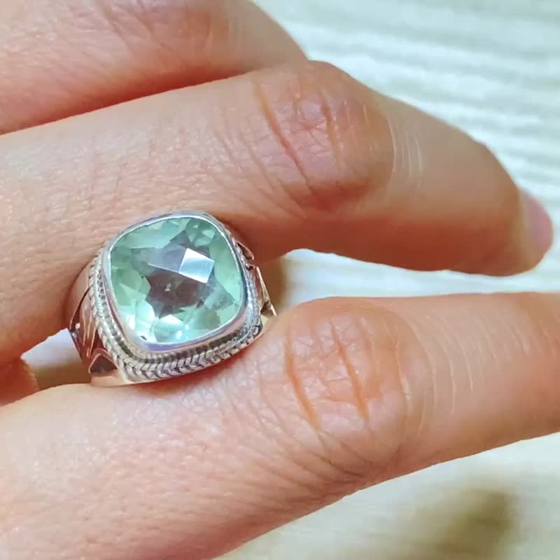 Natural Green Amethyst Ring Nepal Handmade 925 Sterling Silver - General Rings - Crystal Green