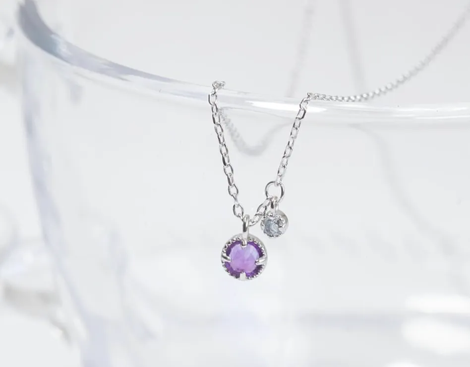 紫水晶 925 純銀雙寶石項鍊