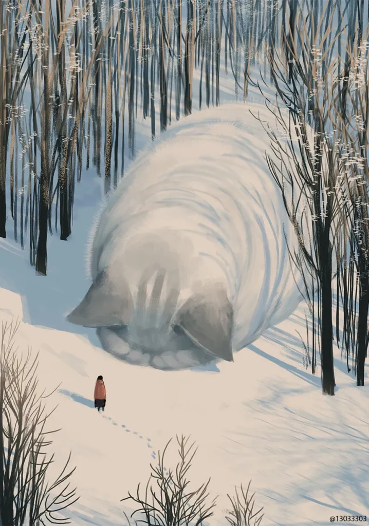 雪地裡的巨型貓咪