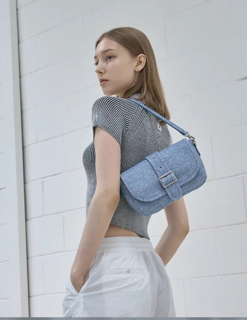 韓國小眾品牌包包：SQUARE line 牛仔布側背肩背包