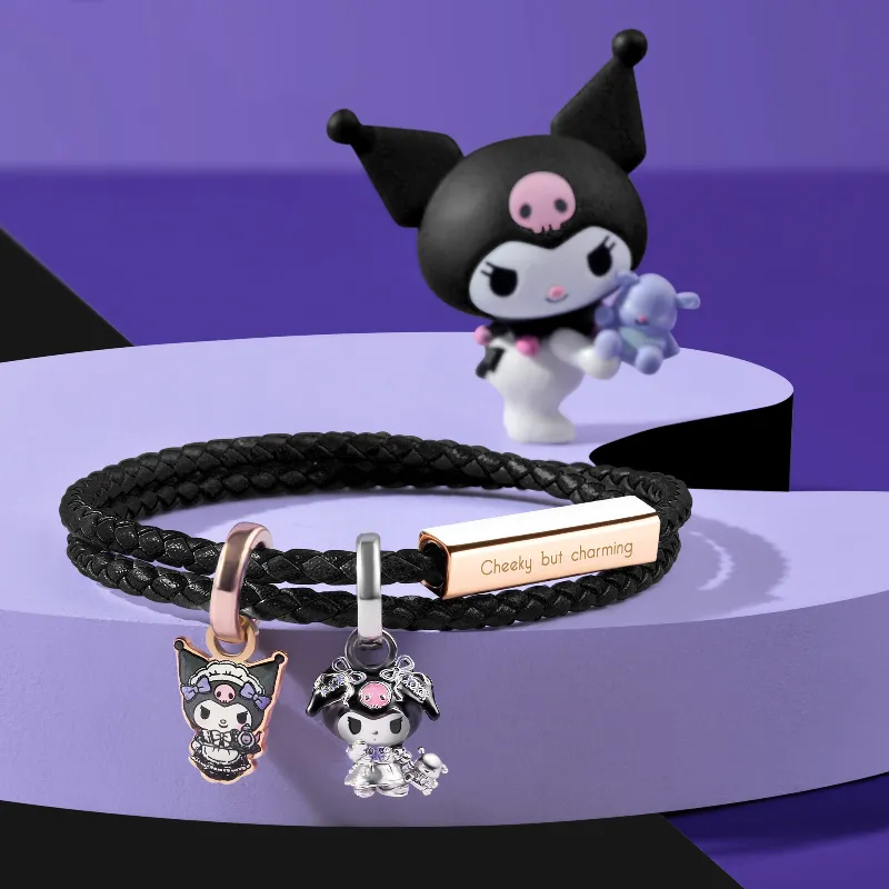 三麗鷗角色名字 Crudo Leather Craft Kuromi 特別版 客製化刻字 編織皮革手環