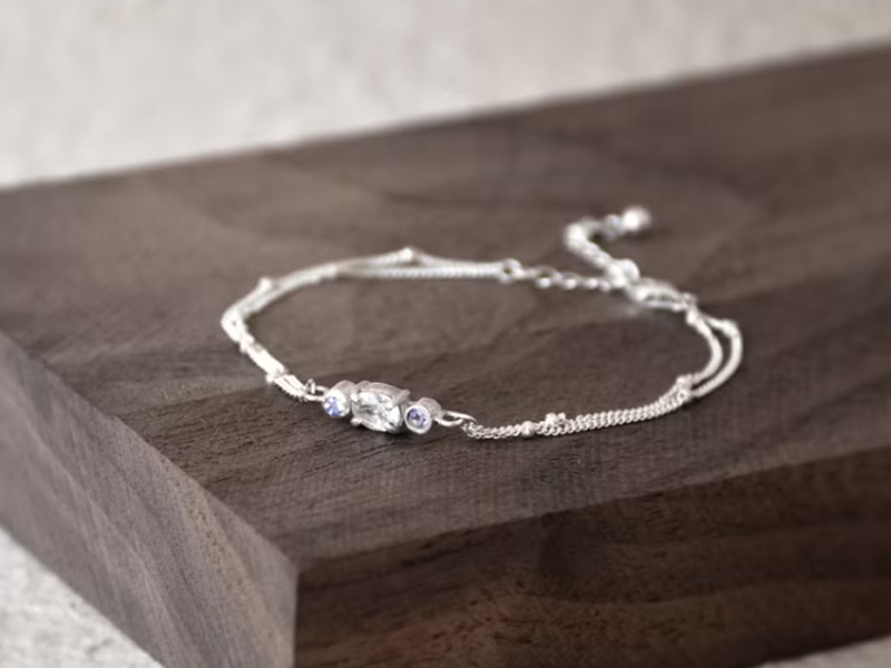 鋯石 elfland174 簡約刻面鋯石配坦桑石 925 銀手鍊