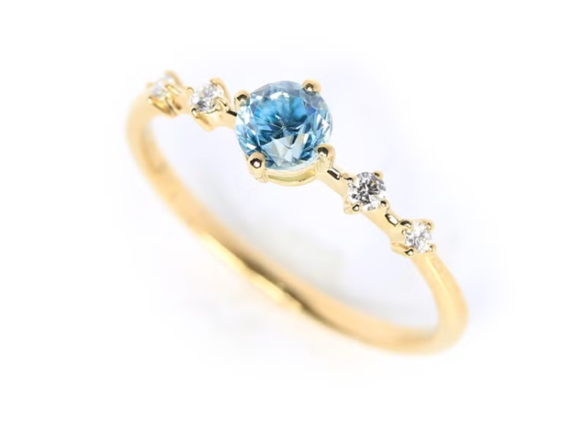 鋯石 raspia 藍鋯石圓形切割 18K 金戒指