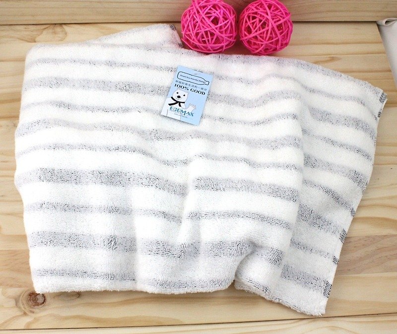 Striped Bath Towel【Pote Bottle Recycled Eco-friendly Fiber Fabric】 - Towels - Eco-Friendly Materials White