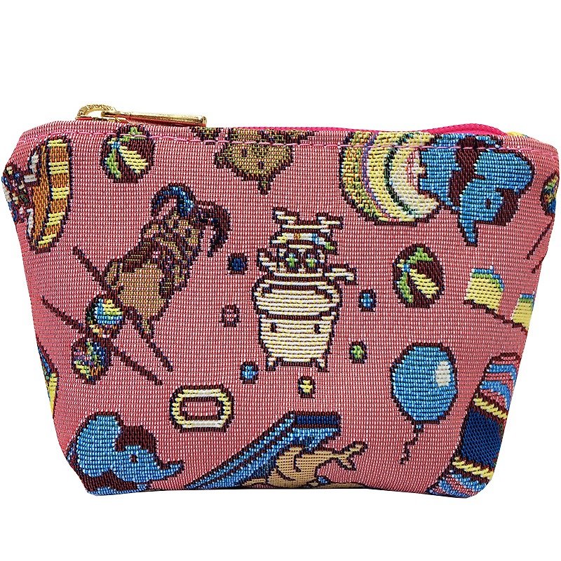 Videos jacquard woven purse happy mini circus (Pink) Pink - Clutch Bags - Other Materials 