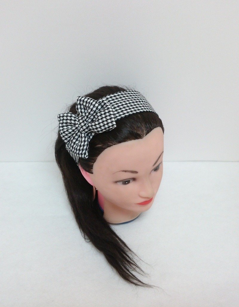 Black and white houndstooth double bow headband - Hair Accessories - Other Materials 