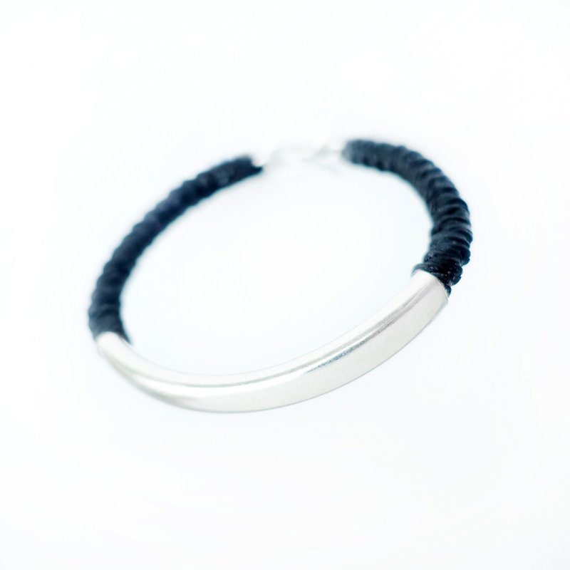 SIMPLICITY- Large Waterproof Braided Bracelet Anklet Sterling Silver Tube - กำไลข้อเท้า - วัสดุกันนำ้ สีดำ