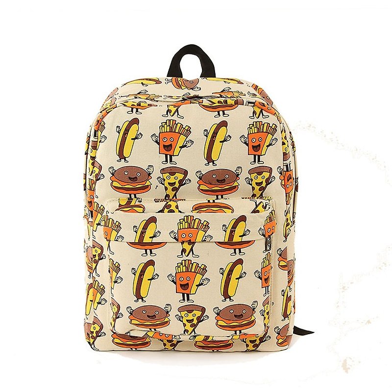 Sleepyville Critters American design cool music village - the joy of four brothers (burger / pizza / fries / hot dogs) canvas Backpack 85158CN - Backpacks - Other Materials Khaki