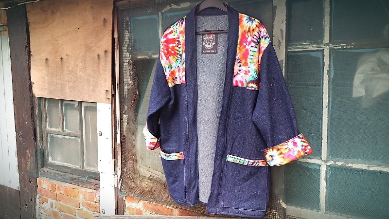 AMIN'S SHINY WORLD handmade custom KIMONO pounds thick tannins fight hippie tie dye smock coat - เสื้อแจ็คเก็ต - วัสดุอื่นๆ 