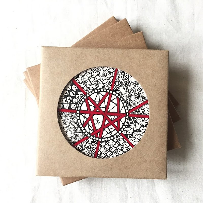 Ceramic Tangles Coaster/ Hand Drawing/ Specialty Red Directions - Coasters - Other Materials Red