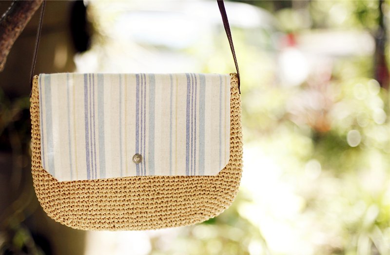 [Good day] summer handmade cloth cover woven shoulder bag (stripes) - Messenger Bags & Sling Bags - Other Materials Multicolor